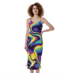 Psychedelic Wavy Print Slim Fit Midi Cami Dress