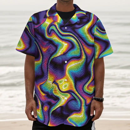 Psychedelic Wavy Print Textured Short Sleeve Shirt