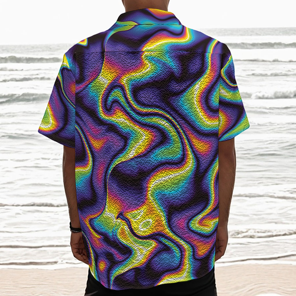 Psychedelic Wavy Print Textured Short Sleeve Shirt
