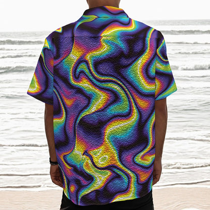 Psychedelic Wavy Print Textured Short Sleeve Shirt