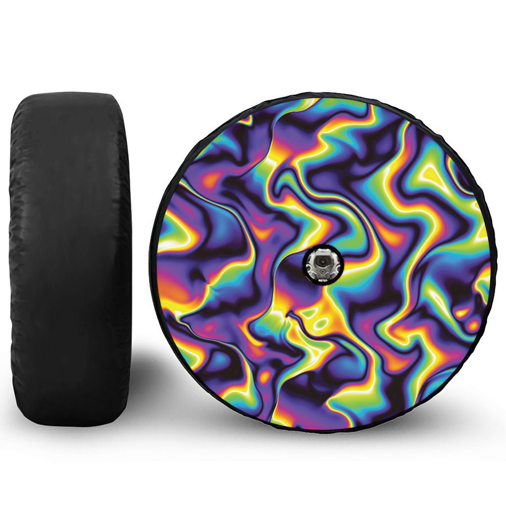 Psychedelic Wavy Print Tire Cover With Camera Hole