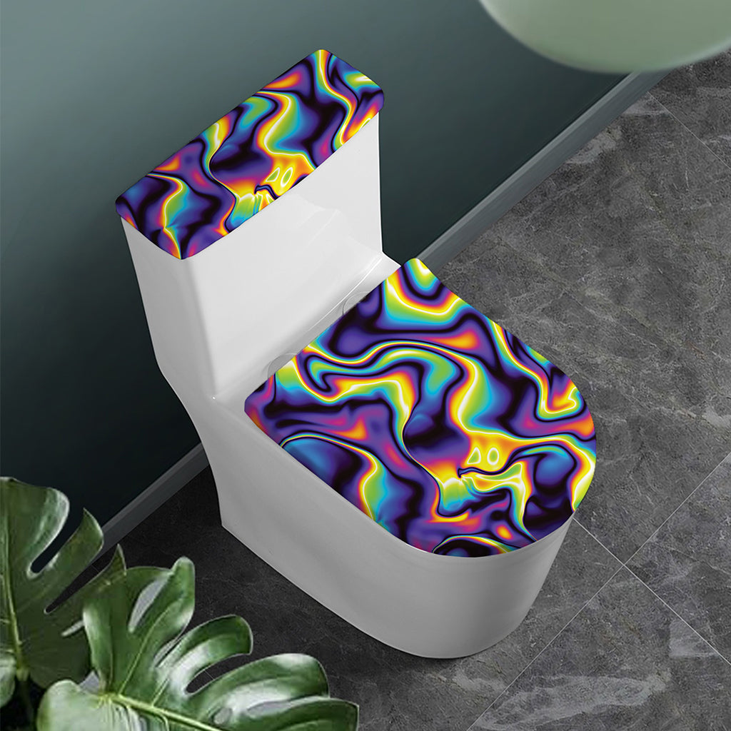 Psychedelic Wavy Print Toilet Lid And Tank Cover Set