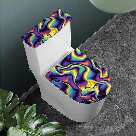 Psychedelic Wavy Print Toilet Lid And Tank Cover Set