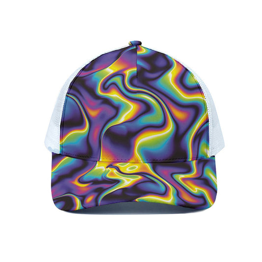 Psychedelic Wavy Print White Mesh Trucker Cap