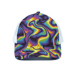 Psychedelic Wavy Print White Mesh Trucker Cap