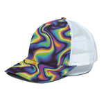 Psychedelic Wavy Print White Mesh Trucker Cap
