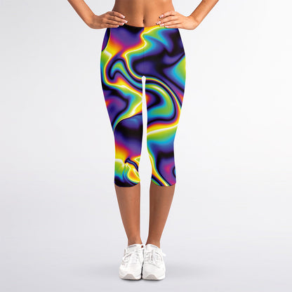 Psychedelic Wavy Print Women's Capri Leggings