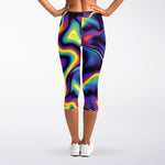 Psychedelic Wavy Print Women's Capri Leggings