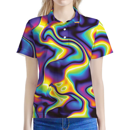 Psychedelic Wavy Print Women's Polo Shirt