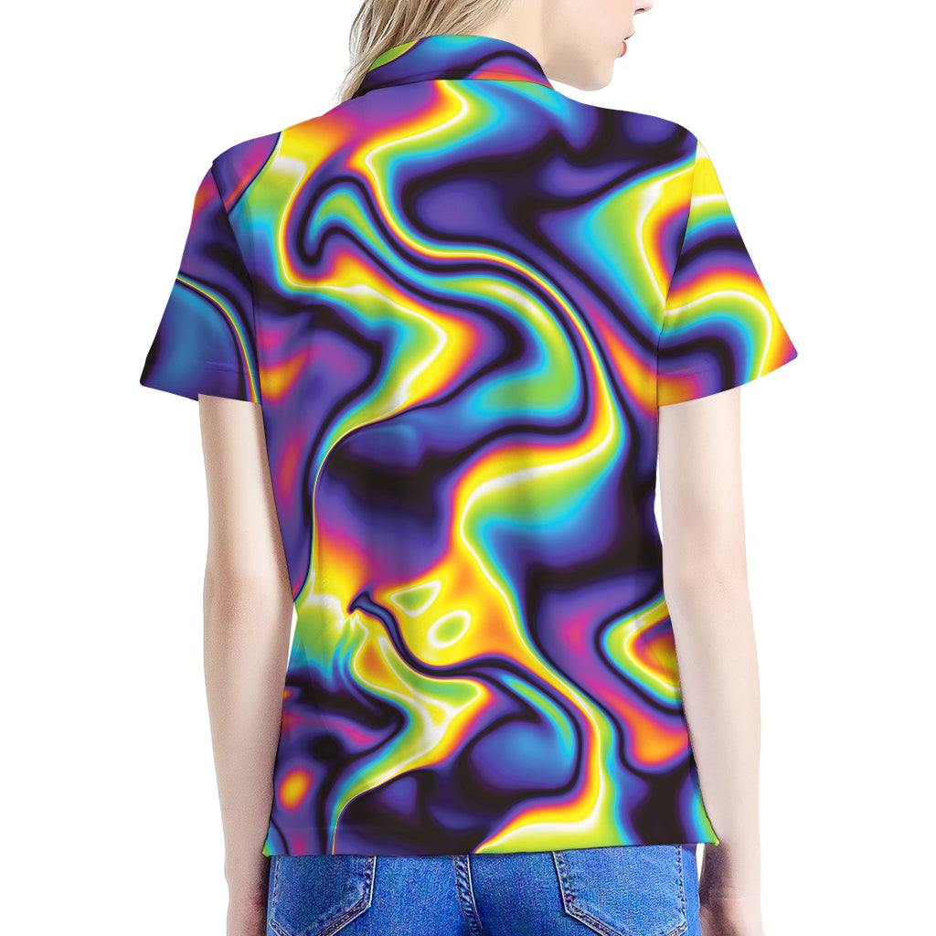Psychedelic Wavy Print Women's Polo Shirt