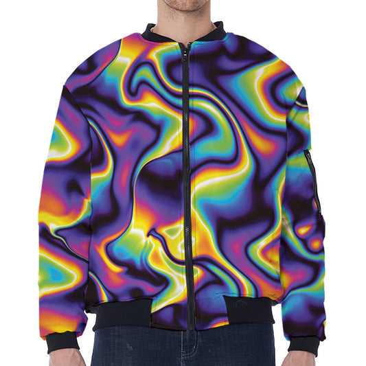 Psychedelic Wavy Print Zip Sleeve Bomber Jacket