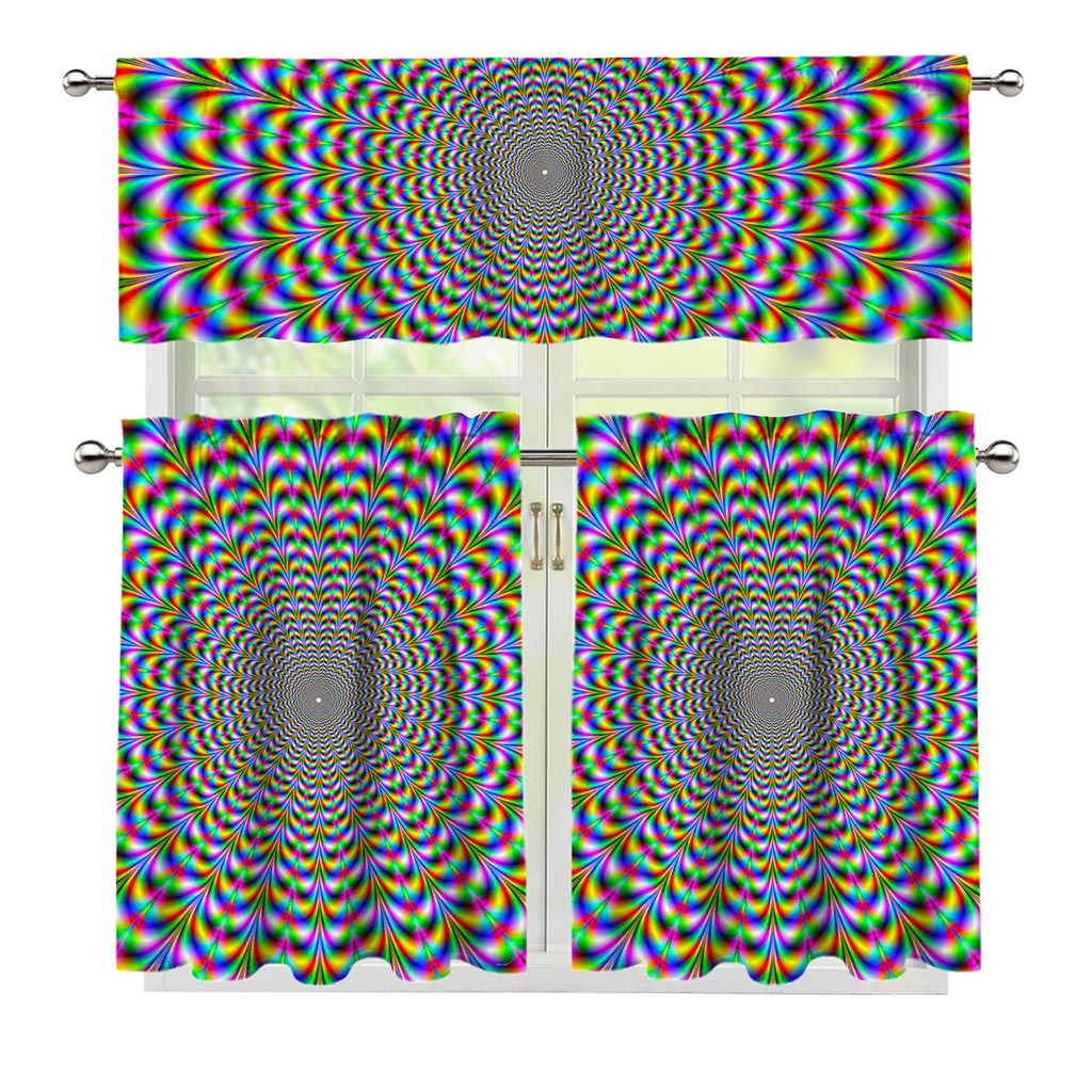 Psychedelic Web Optical Illusion 3 Piece Kitchen Curtains