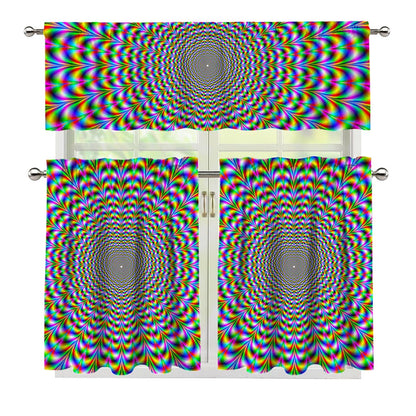 Psychedelic Web Optical Illusion 3 Piece Kitchen Curtains