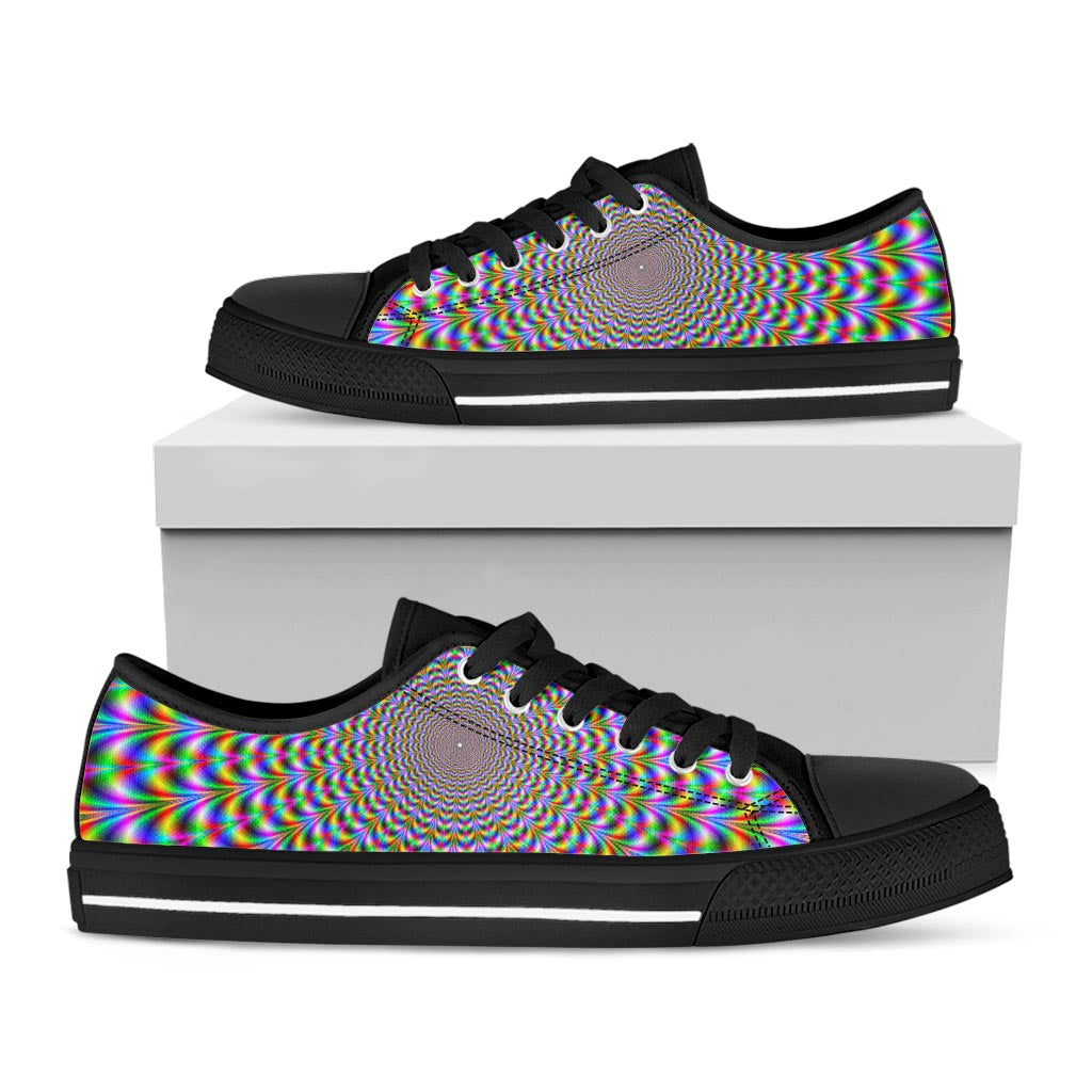 Psychedelic Web Optical Illusion Black Low Top Sneakers