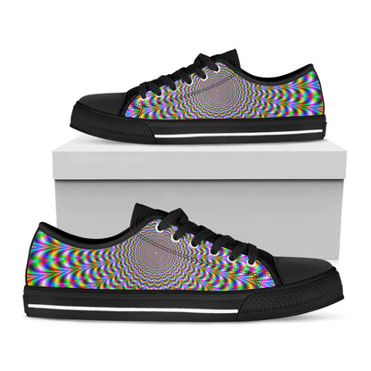 Psychedelic Web Optical Illusion Black Low Top Sneakers