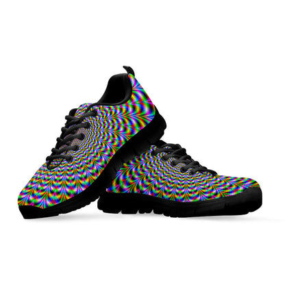 Psychedelic Web Optical Illusion Black Running Shoes