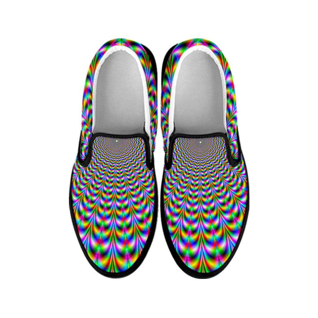 Psychedelic Web Optical Illusion Black Slip On Sneakers