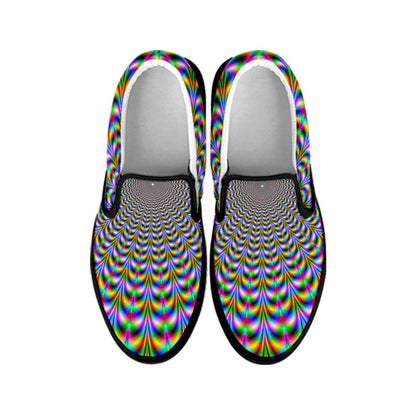 Psychedelic Web Optical Illusion Black Slip On Sneakers