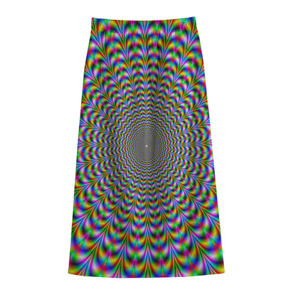 Psychedelic Web Optical Illusion Cotton Front Slit Maxi Skirt