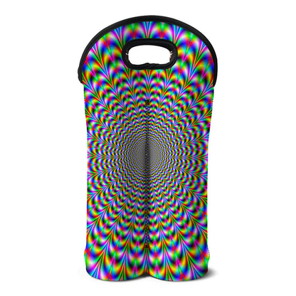 Psychedelic Web Optical Illusion Double Neoprene Wine Tote