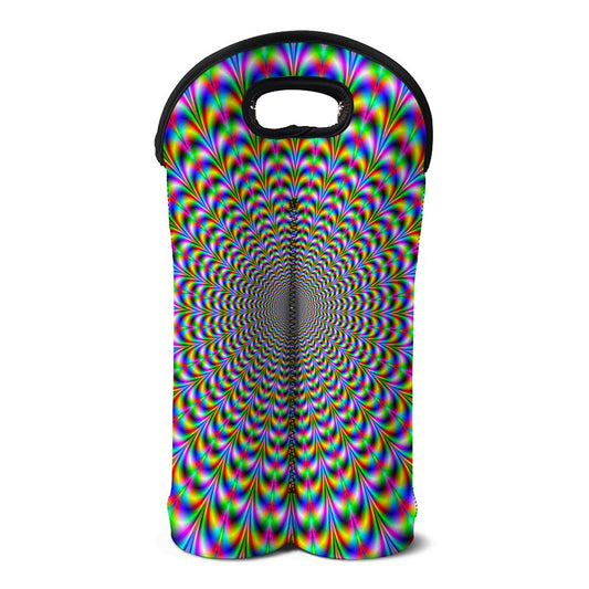 Psychedelic Web Optical Illusion Double Neoprene Wine Tote
