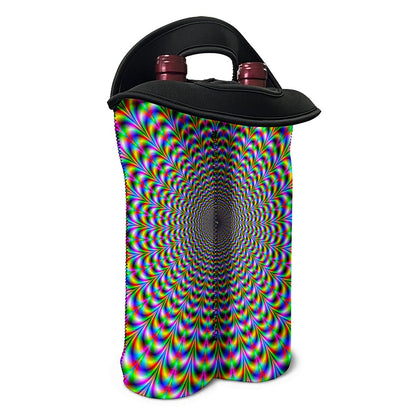 Psychedelic Web Optical Illusion Double Neoprene Wine Tote