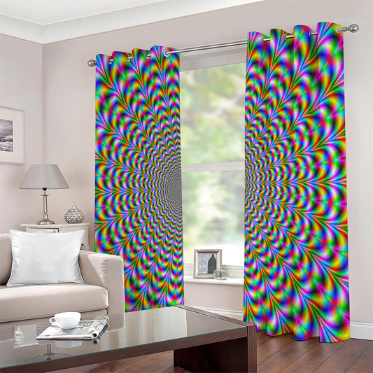 Psychedelic Web Optical Illusion Extra Wide Grommet Curtains