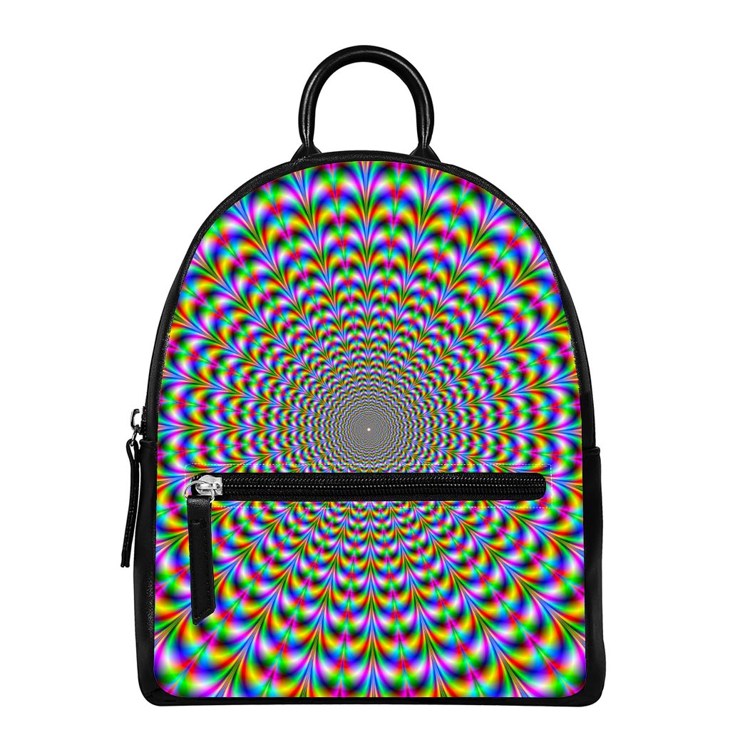 Psychedelic Web Optical Illusion Leather Backpack
