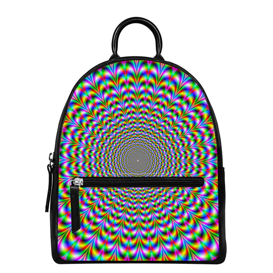 Psychedelic Web Optical Illusion Leather Backpack