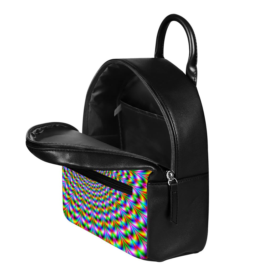 Psychedelic Web Optical Illusion Leather Backpack