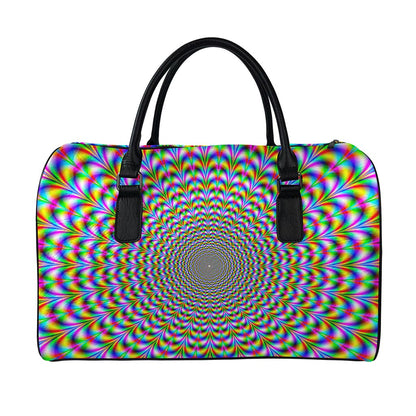 Psychedelic Web Optical Illusion Leather Duffle Bag