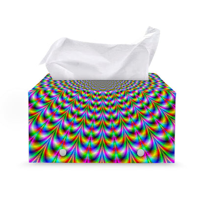 Psychedelic Web Optical Illusion Leather Tissue Box Cover