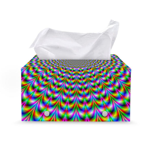 Psychedelic Web Optical Illusion Leather Tissue Box Cover