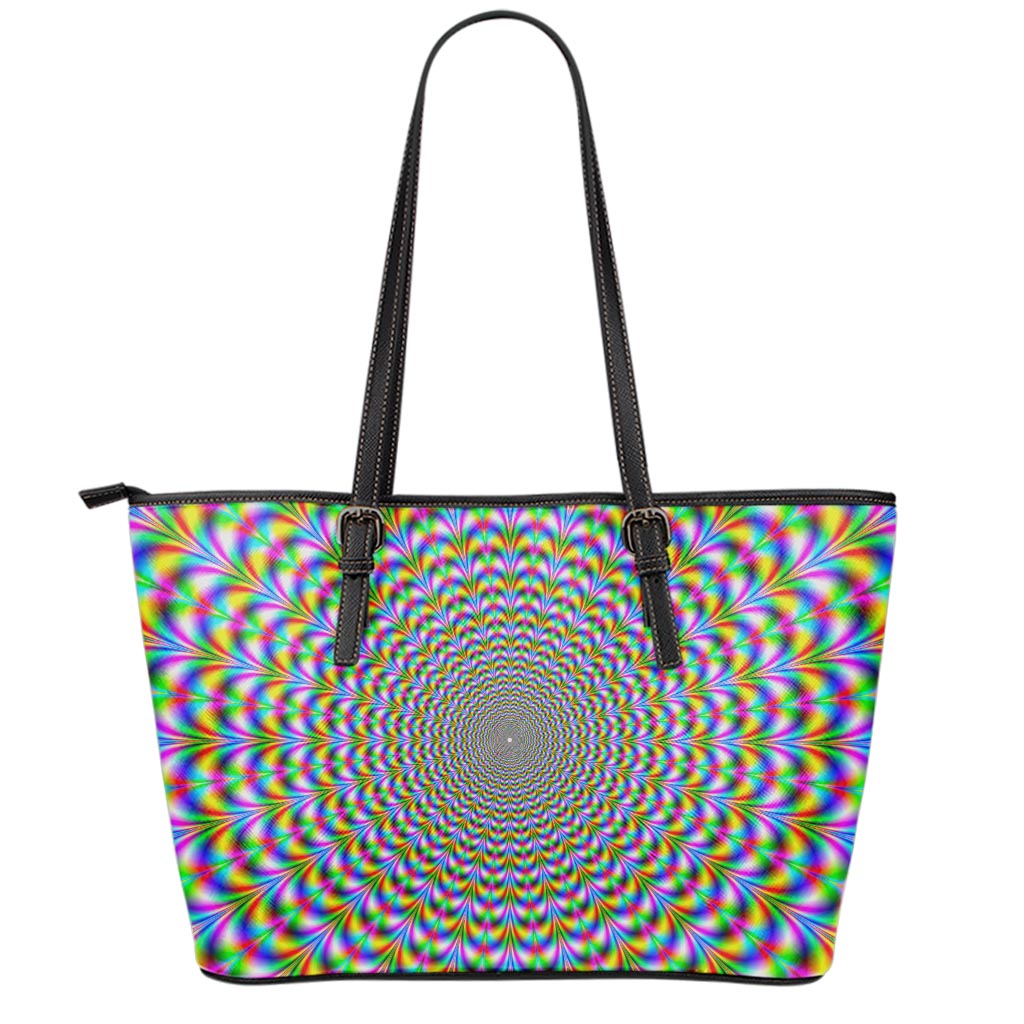 Psychedelic Web Optical Illusion Leather Tote Bag