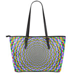 Psychedelic Web Optical Illusion Leather Tote Bag