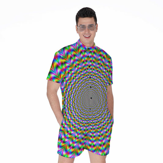 Psychedelic Web Optical Illusion Men's Rompers
