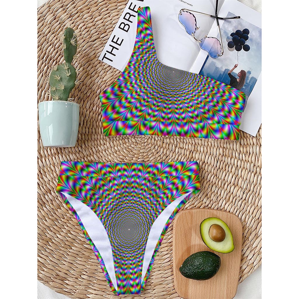 Psychedelic Web Optical Illusion One Shoulder Bikini Top