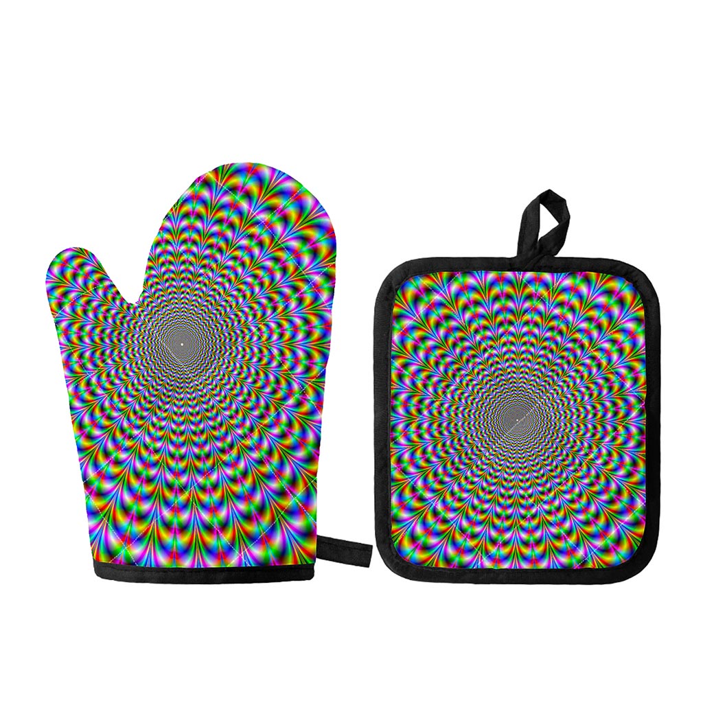 Psychedelic Web Optical Illusion Oven Mitt And Pot Holder Set