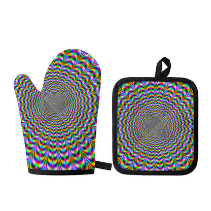 Psychedelic Web Optical Illusion Oven Mitt And Pot Holder Set