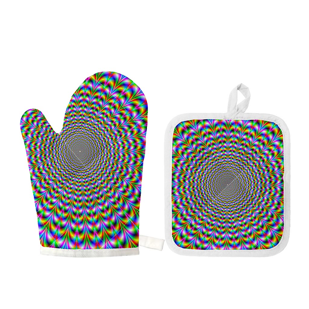 Psychedelic Web Optical Illusion Oven Mitt And Pot Holder Set