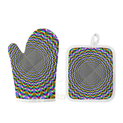 Psychedelic Web Optical Illusion Oven Mitt And Pot Holder Set