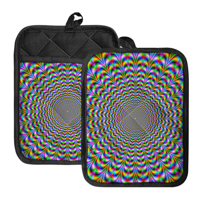 Psychedelic Web Optical Illusion Pot Holders With Pocket