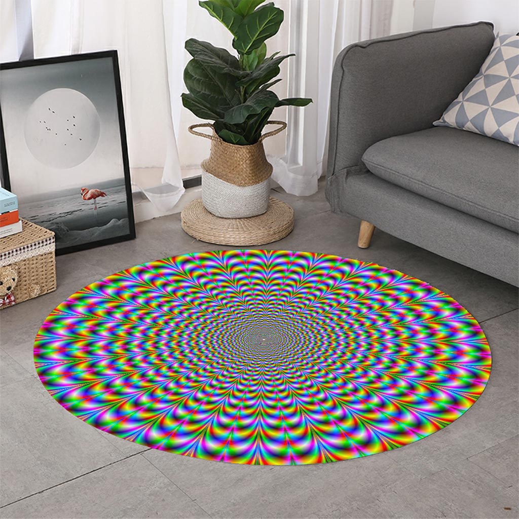 Psychedelic Web Optical Illusion Round Rug