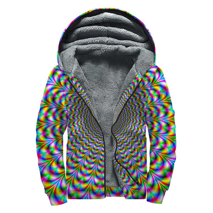 Psychedelic Web Optical Illusion Sherpa Lined Zip Up Hoodie