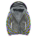 Psychedelic Web Optical Illusion Sherpa Lined Zip Up Hoodie