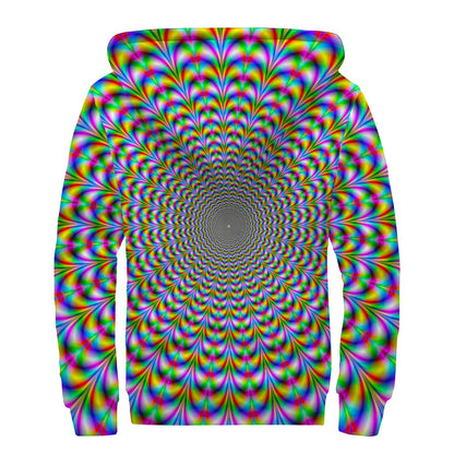 Psychedelic Web Optical Illusion Sherpa Lined Zip Up Hoodie