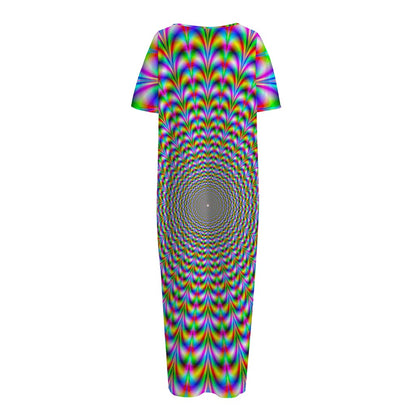 Psychedelic Web Optical Illusion Short Sleeve Long Nightdress