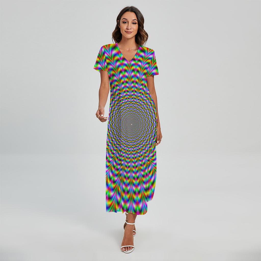 Psychedelic Web Optical Illusion Short Sleeve Maxi Dress