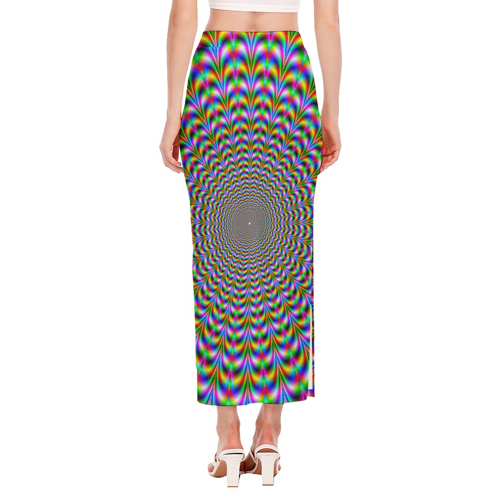 Psychedelic Web Optical Illusion Side Slit Maxi Skirt