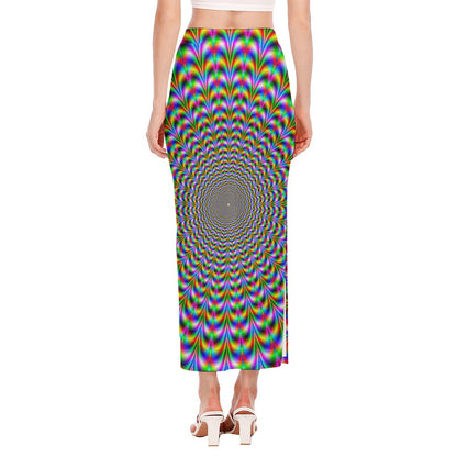 Psychedelic Web Optical Illusion Side Slit Maxi Skirt